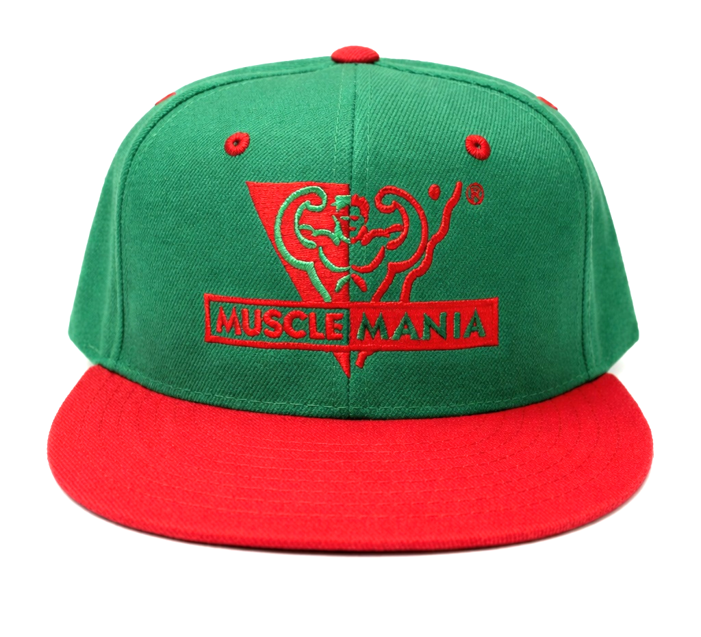 Musclemania® Cap - Red Bill, Green Panels, Red Logo