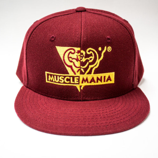 Musclemania® Cap - Burgundy Bill & Panels, Gold Logo